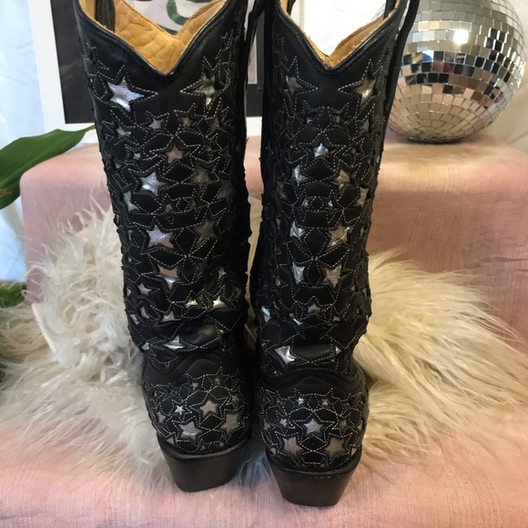 Corral Boots Black and Silver Star Leather Cowgirl Boots | Size 6 1/2 M - Picture 3 of 7